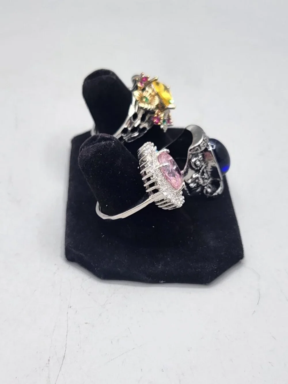 Lot of 3 Costume Jewelry Rings Rhinestones Fashion Bling Statement Adjustable